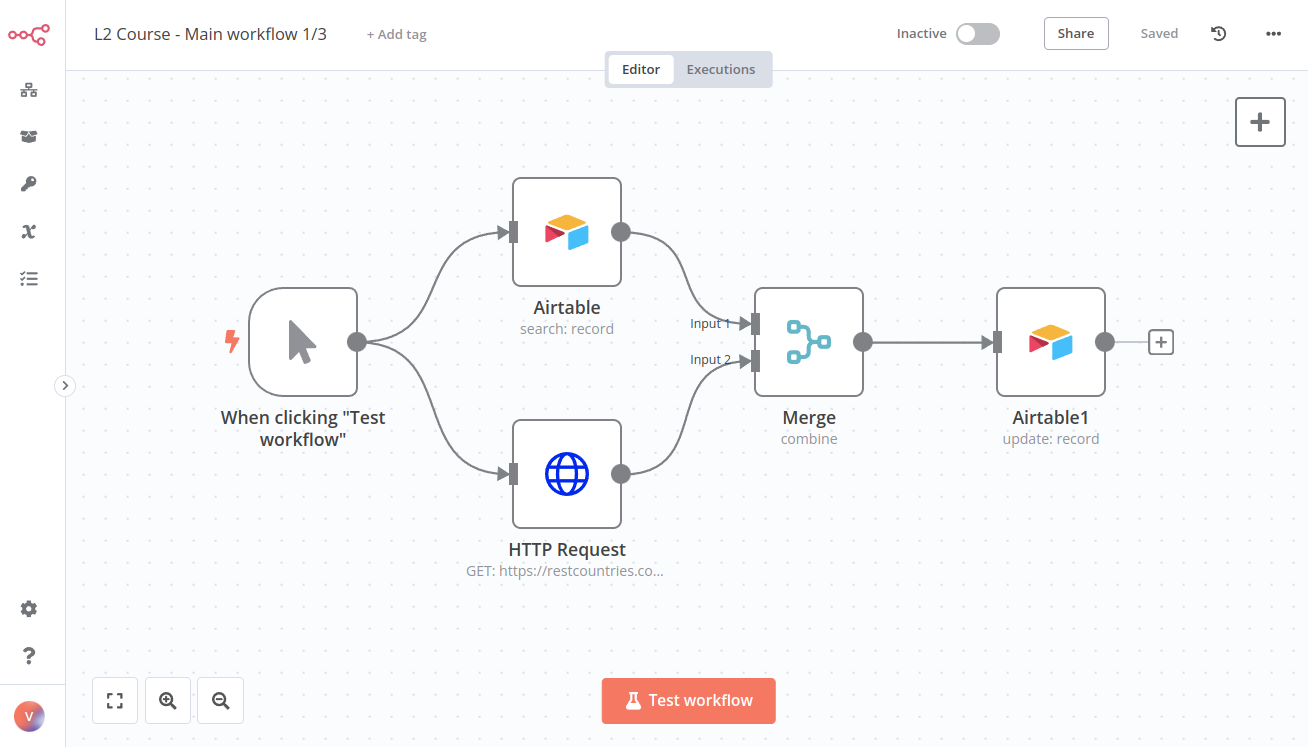 用于合并来自 Airtable 和 Countries API 数据的工作流 1
