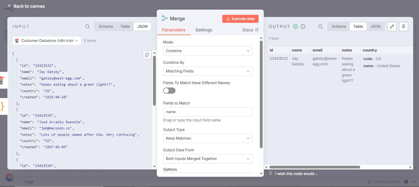合并节点（保留匹配项选项）的输出